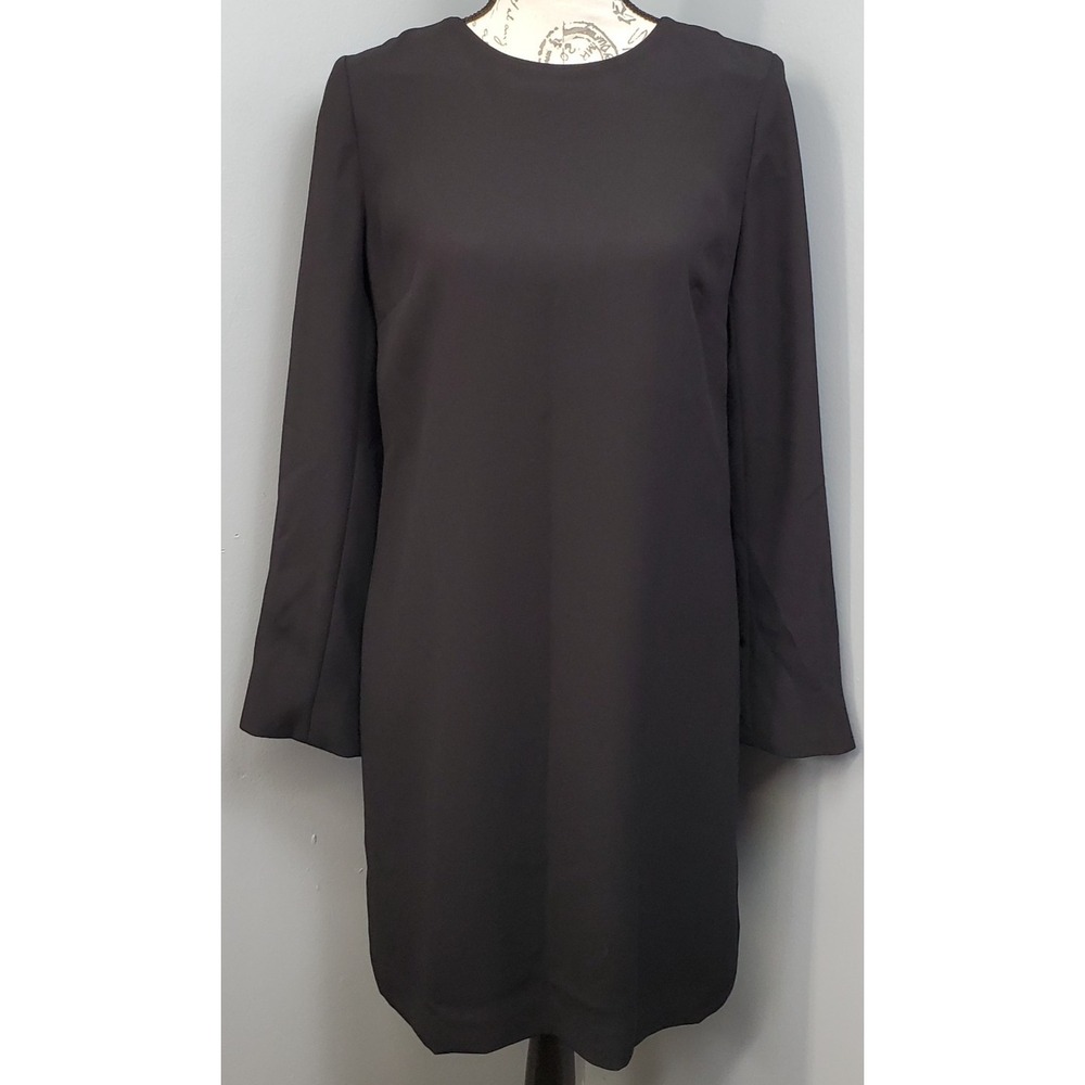 Talbots Shift Dress Women 6 Black Long Sleeve Crystal Button Cuff Cocktail Party